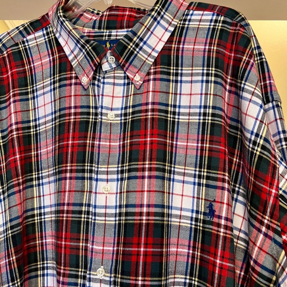 NWOT Men's Ralph Lauren Performance Plaid Flannel Button Down Shirt Size 4XLT